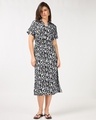 Shop Women's Black & White All Over Printed Relaxed Fit Shirt Dress-Full