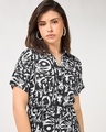 Shop Women's Black & White All Over Printed Relaxed Fit Shirt Dress