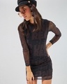 Shop Women's Black All Over Printed Slim Fit Bodycon Dress-Front