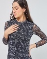 Shop Women's Black All Over Printed Slim Fit Bodycon Dress-Full