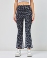Shop Women's Black All Over Printed Slim Fit Flared Pants-Front
