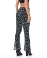 Shop Women's Black All Over Printed Slim Fit Flared Pants-Design