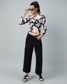 Shop Women's Black & White All Over Printed Slim Fit Short Top-Full