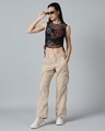 Shop Women's Black All Over Printed Slim Fit Short Top-Full