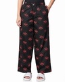 Shop Women's Black All Over Printed Wide Leg Pyjamas-Front