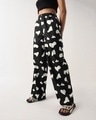 Shop Women's Black All Over Printed Wide Leg Pyjamas-Front