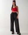 Shop Women's Black All Over Printed Wide Leg Pyjamas-Full