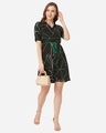 Shop Women's Black And Green Abstract Print A Line Dress-Full