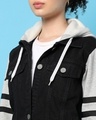 Shop Women's Black & Grey Color Block Denim Hooded Jacket