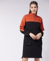 Shop Women's Black and Orange Color Block Jumper Dress-Front