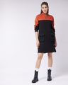 Shop Women's Black and Orange Color Block Jumper Dress