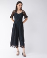 Shop Women's Black and Teal Overlaid Jumpsuit-Full