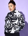 Shop Women's Black and White Abstract Printed Plus Size Hooded Sweatshirt-Front