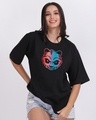 Shop Women's Black Angry Panda Graphic Printed Oversized T-shirt-Front