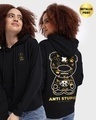 Shop Women's Black Anti Stupid Graphic Printed Oversized Hoodie-Front