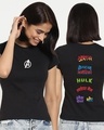 Shop Women's Black Avengers Assemble Typography T-shirt-Front