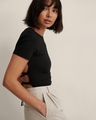 Shop Women's Black Back Drawstring Tie Up Crop Top-Full