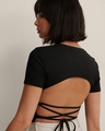 Shop Women's Black Back Drawstring Tie Up Crop Top