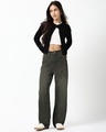 Shop Women's Black Washed Straight Fit Distressed Jeans-Full