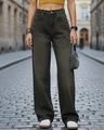 Shop Women's Black Washed Straight Fit Distressed Jeans-Front