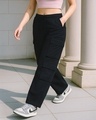 Shop Women's Black Baggy Oversized Cargo Parachute Pants-Front