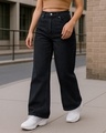 Shop Women's Black Baggy Straight Fit Jeans-Front