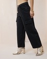 Shop Women's Black Baggy Stright Fit Cropped Cargo Jeans-Design