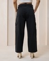 Shop Women's Black Baggy Stright Fit Cropped Cargo Jeans-Full