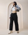 Shop Women's Black Baggy Stright Fit Cropped Cargo Jeans