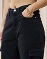 Shop Women's Black Baggy Stright Fit Cropped Cargo Jeans