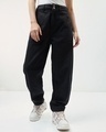 Shop Women's Black Baggy Tapered Fit Jeans-Front