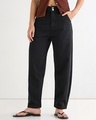 Shop Women's Black Baggy Tapered Fit Jeans-Front