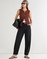 Shop Women's Black Baggy Tapered Fit Jeans-Full