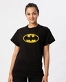 Shop Women's Black Batman Classic Logo (BML) Printed Boyfriend T-shirt-Front