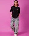 Shop Women's Black Be Curious Graphic Printed Oversized T-shirt