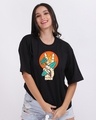 Shop Women's Black Beach Peace Graphic Printed Oversized T-shirt-Front