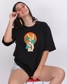 Shop Women's Black Beach Peace Graphic Printed Oversized T-shirt-Full