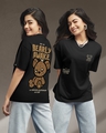 Shop Women's Black Bearly Awake Graphic Printed Oversized T-shirt-Front