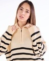 Shop Women's Beige & Black Striped Oversized Sweater