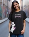 Shop Women's Black Believe Cat Graphic Printed Boyfriend T-shirt-Front