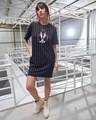 Shop Women's Black Bunny Graphic Printed Oversized T-shirt Dress-Full