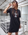 Shop Women's Black Bunny Graphic Printed Oversized Plus Size T-shirt Dress-Front
