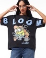 Shop Women's Black Bloom Minion Graphic Printed Oversized T-shirt-Front