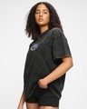Shop Women's Black Blooming Graphic Printed Oversized Acid Wash T-shirt-Full