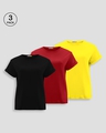 Shop Pack of 3 Women's Black & Red Boyfriend T-shirt-Front