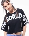 Shop Women's Black Bored Typography Oversized Short Top-Front