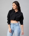Shop Women's Black Boxy Fit Crop Shirt-Front