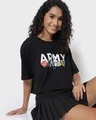 Shop Women's Black BTS Army Graphic Printed Oversized Fit Cropped T-shirt-Front