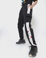 Shop Women's Black BTS Doodle Printed Relaxed Fit Cargo Joggers-Front