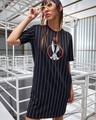 Shop Women's Black Bunny Graphic Printed Oversized T-shirt Dress-Front